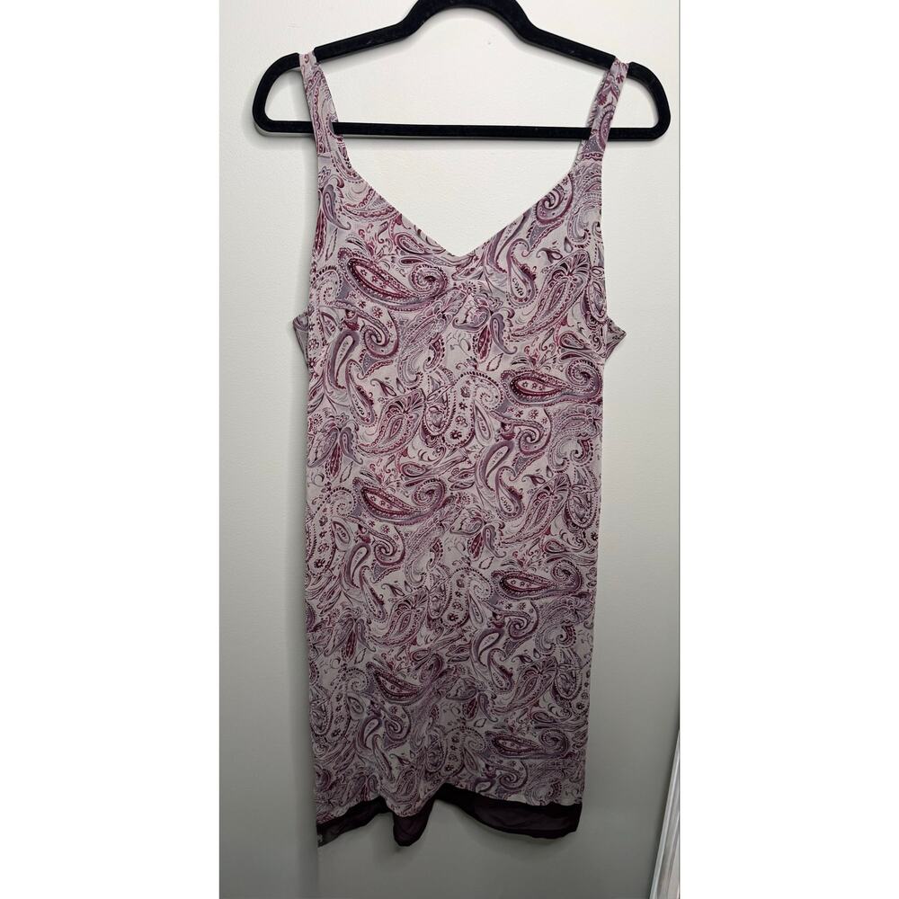 Alfani Vintage 90s Y2K 100% SILK Chiffon Purple Paisley Cocktail Dress Size 16
